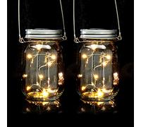 Relaxdays Lampes solaires en verre, lot de 2, 8 LED chacune, à poser ou suspendre, éclairage de jardin, transparent