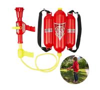 Relaxdays Lance à eau de pompier, 2,5 l de réservoir, 5 m de portée, 2 fonctions de jet, Sac à dos enfants, rouge-jaune