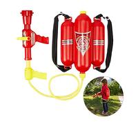 Relaxdays Lance à Eau de Pompier, Lot de 4, 2,5 l de réservoir, 5 m de portée, 2 Fonctions de Jet, Sac à Dos Enfants, Rouge-Jaune
