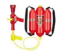 Relaxdays Lance de Pompier, 2,5 L de réservoir, 5 m de portée, 2 Fonctions de Jet, Sac à Dos d’Enfants, Rouge-Jaune