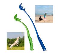 Relaxdays Lanceur de Balle pour Chiens, Lot de 2 frondes, Manche pour balles de Tennis, Jouet pour Chiens, Bleu/Vert