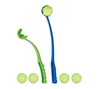 Relaxdays, Lanceur lot de 2, 5 balles de tennis inclues, pour chien, vert-bleu, 4,5 x 49 x 6,5 cm