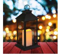 Relaxdays Lanterne LED, Chandelle avec effet flamme, extérieur, lanterne de décoration, suspendue ou debout,H 30 cm,noir