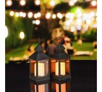 Relaxdays Lanterne LED, Lot de 8, Chandelle avec Effet Flamme, pour extérieur, Lanterne nostalgique, H 23 cm, Noir
