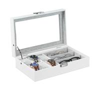 Relaxdays Boîte à Bijoux, écrin pour Lunettes, Montres et Bracelets, HxLxP : 9x33x20,5 cm, Aspect Cuir, Blanc