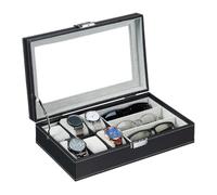 Relaxdays Boîte à Bijoux, écrin pour Lunettes, Montres et Bracelets, HxLxP : 9x33x20,5 cm, Aspect Cuir, Noir