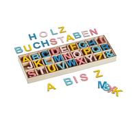 Relaxdays Lettre et esperluette, en Bois, 324 pièces, Hauteur de Chaque 3 cm, pour décorer ou bricoler, colorées