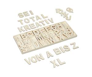 Relaxdays Lettres en Bois, Lot de 104 pièces, majuscules, Alphabet, 5,5 cm, bricoler, DIY, Wooden Letters XL, Nature