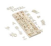 relaxdays Lettres en Bois, Lot de 162 pièces, majuscules, Alphabet, 3 cm, bricoler, déco, DIY, Wooden Letters, Nature