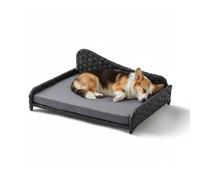 Relaxdays Lit chien rotin synthétique coussin