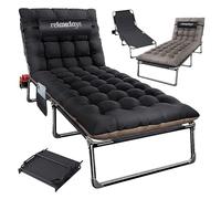Relaxdays lit de Camping Pliable, Matelas, Coussin Cervical, Support téléphone, jusqu'à 250 kg, 26×190×72 cm, Noir