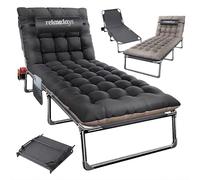 Relaxdays Lit de Camping Pliable, Matelas, Coussin de Nuque, Support pour téléphone Portable, jusqu'à 250 kg, h x l x p : 26 x 190 x 72 cm, Gris