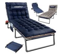 Relaxdays Lit de Camping Pliable, Matelas, Coussin Nuque, Porte-téléphone, Max. 250 kg, HBT 26x190x72 cm, Bleu