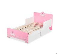Relaxdays Lit enfant avec protection – Motif cygne, MDF, sommier à lattes, 60x77x143 cm, Blanc/rose