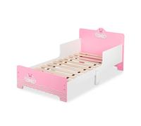 Relaxdays Lit Enfant avec Protection, HxLxP: 60x77x143 cm, sommier à Lattes, Enfant avec Motif Cygne, MDF, Blanc - Rose