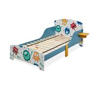 Relaxdays Lit enfant 60×94×143 cm, sommier à lattes, motifs monstres, multicolore