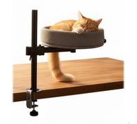 Relaxdays Lit pour Chat de Bureau, Hauteur réglable, pivotant 360°, Panier Moelleux Ø 38 cm, Gris/Noir 56x50x38 cm