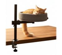 Relaxdays Lit pour Chat de Bureau, réglable en Hauteur, pivote à 360°, 20 kg, Panier Moelleux Ø 38 cm, Gris/Noir