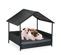 Relaxdays Lit pour Chien avec Toit, H x L x P : 81 x 90 x 68 cm, polyrattan, lit surélevé, extérieur, Anthracite