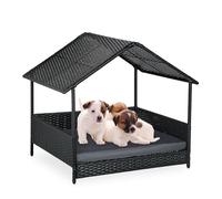 Relaxdays Lit pour Chien avec Toit, H x L x P : 81 x 90 x 68 cm, polyrattan, lit surélevé, extérieur, Anthracite