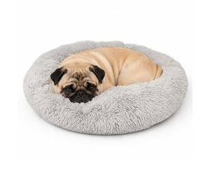 Relaxdays Lit pour Chien Moelleux, lit Rond pour Chat, Ø 60 cm, Gris | Coussin pour petits chiens, panier pour animaux lavable