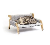 Relaxdays Fauteuil Suspendu Moelleux pour Chat, Gris/Naturel, HxLxP 28,5x53x45,5 cm, en pin