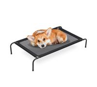 Relaxdays Lit surélevé pour Chiens, Matelas pour Chien Jusqu’à 35 kg, HLP: 19x111x65 cm, transat extérieur, Jardin, Noir