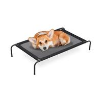 Relaxdays Lit surélevé pour chiens, matelas pour chien jusqu’à 35 kg, HLP: 19x111x65 cm, transat extérieur, jardin, noir