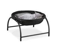Relaxdays Lit surélevé pour votre chat, siège et armature, en polyester et acier, H x L x P : 25 x 44 x 42 cm, noir