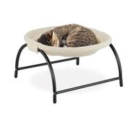 Relaxdays Lit surélevé pour votre chat, siège moelleux et armature solide, H x L x P : 25 x 45 x 42 cm, beige et noir