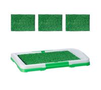 Relaxdays Litière pour chien, 4x tapis de pelouse, en plastique, H x L x P : 5,5x45,5x33 cm, intérieur, blanc et vert
