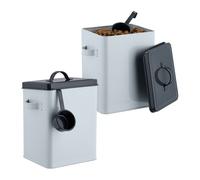 Relaxdays Boîte de Conservation, Lot de 2, 5,5 L, Couvercle & cuillère, Fer, pour croquettes, Blanc - Anthracite