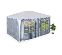 Relaxdays Paroi latérale pour tonnelle 3x4 m, lot de 2, imperméable, fermeture autoagrippante, polyester, bleu/blanc
