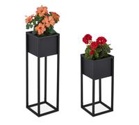 Relaxdays Lot 2 porte-pots de fleurs en métal noir