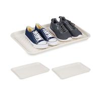 Relaxdays Plateaux XL à Chaussures, lot 3, Supports pour Souliers mouillés, 60 x 40 cm, Larges bacs en Plastique, Blanc