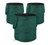 Relaxdays Sacs à déchets de Jardin autoportants, Lot de 3, 60 L, poignées, Poubelle, résistant aux UV, étanche, Vert
