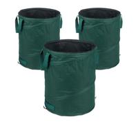 Relaxdays Sacs à déchets de Jardin autoportants, Lot de 3, 90 L, 3 poignées, Poubelle, résistant aux UV, étanche, Vert