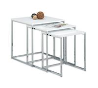 Relaxdays Lot 3 tables d'appoint gigognes, bois/métal, table basse, design moderne, env. H42 x L40 x P40 cm, blanc