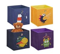 Relaxdays Lot 4 boîtes de Rangement, Chambre d’Enfant, Monstres et Animaux, Pliables, HxLxP : 30x30x30 cm, Multicolore