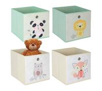 Relaxdays Lot 4 boîtes de rangement pour enfants motifs animaux pliables pour cubes 30x30x30 cm tissu multicolore