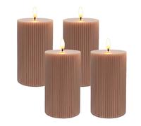 Relaxdays Bougies LED sans Flamme, Cire véritable, Flamme vacillante, rainures, Lot de 4, Vieux Rose 13 x 7,5 cm
