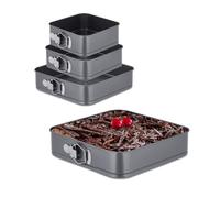 Relaxdays Lot 4 moules à charnière, 18, 20, 26, 28 cm, acier inoxydable et antiadhésif, plats carrés, anthracite