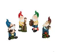 Relaxdays Lot 4 nains de jardin musiciens, résistant aux intempéries et gel, figurine, résine artificielle, multicolore