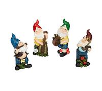Relaxdays Lot 4 Nains de Jardin Musiciens, résistant aux intempéries et Gel, Figurine, résine Artificielle, Multicolore