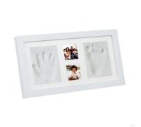 Relaxdays Lot cadre photo et moulage pour bébé, empreinte main & pied, 2 photos, H x L : 18 x 35 cm, blanc