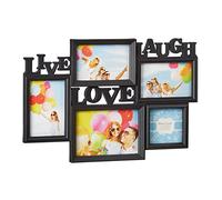 Relaxdays Lot de 1 Cadres Photos pêle-mêle, 5 Photos Galerie Mur Cadre Mural Live Love Laugh 3D 31 x 45,5 cm, Noir
