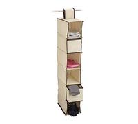 Relaxdays Lot de 1 étagère à Suspendre en Tissu, 6 Compartiments, 2 tiroirs, pour Dressing, HLP: env. 82 x 14,5 x 30 cm, Beige