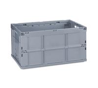 Relaxdays Boîte Pliable, Lot de 10, Couvercle Caisse de Rangement Plastique Coffre Transport 60 litres 31,5 x 58,5 x 40 cm, Gris