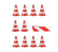Relaxdays 10x cônes de signalisation, Plot, Sac, Ruban (Longueur : 50 mètres), Hauteur : 22,5 cm, Orange et Blanc