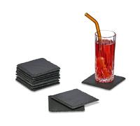 Relaxdays Dessous de Verre en Ardoise, Lot de 10, sous-Verre carré 10x10 cm, pour Tasses, Verres, déco Table, Anthracite